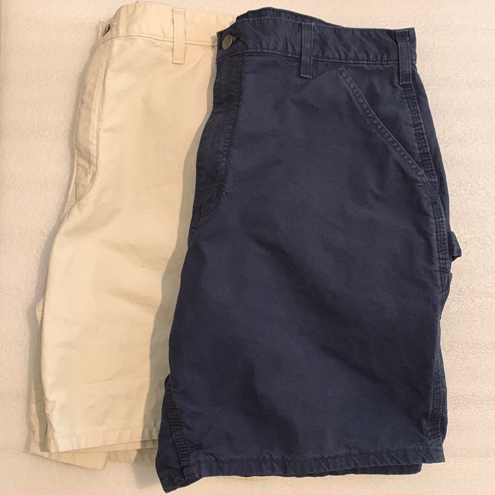 2 pair Mens Carhartt Canvas Work Shorts Putty and Navy